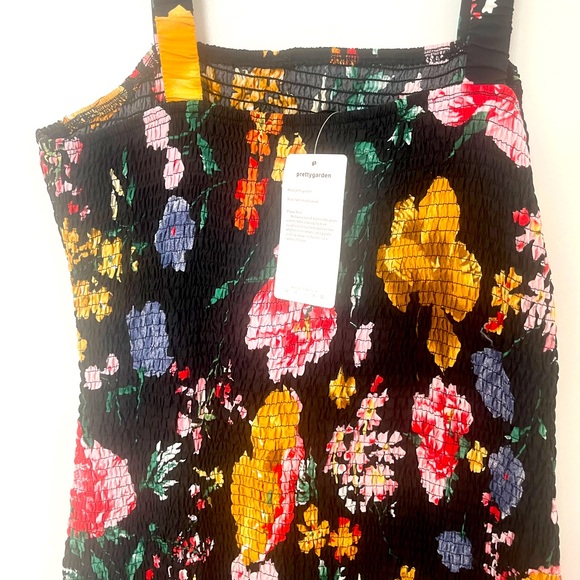 Women’s Floral Midi Tank Ruffle Hem Smocked Bodycon Dress - Picture 3 of 6